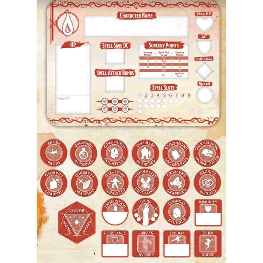 Dungeons & Dragons Token Set: Sorcerer (Player Board and 22 Tokens)