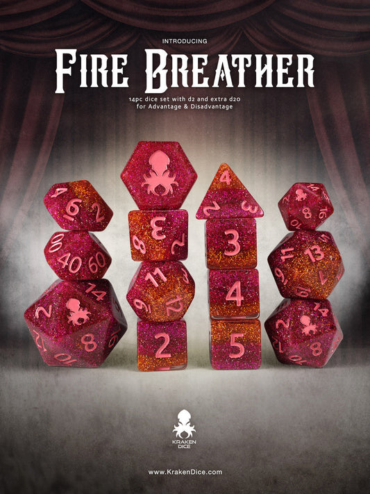 Skip to product information  Fire Breather 14pc Dice Set Inked in Red