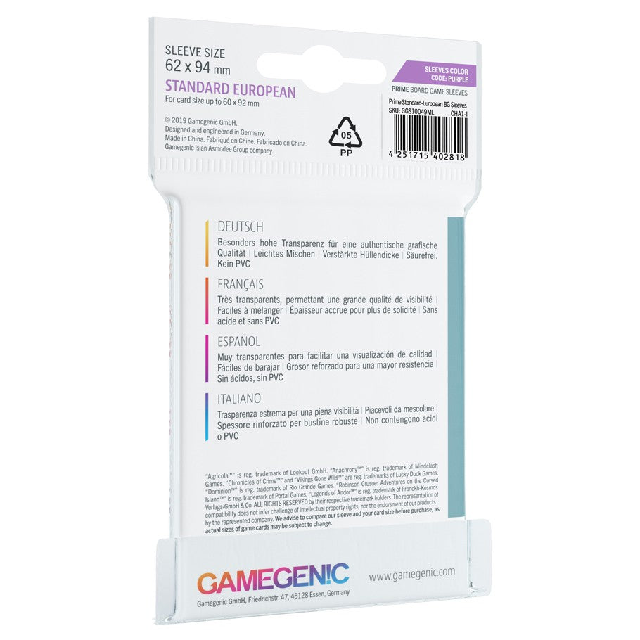 Prime Standard European-Sized Sleeves 62 x 94 mm
