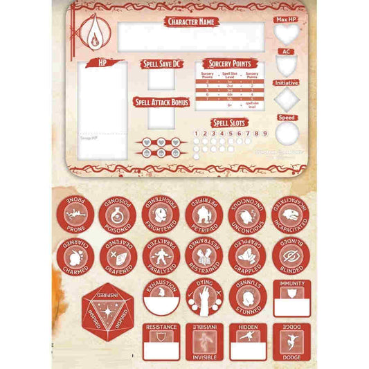 Dungeons & Dragons Token Set: Sorcerer (Player Board and 22 Tokens)